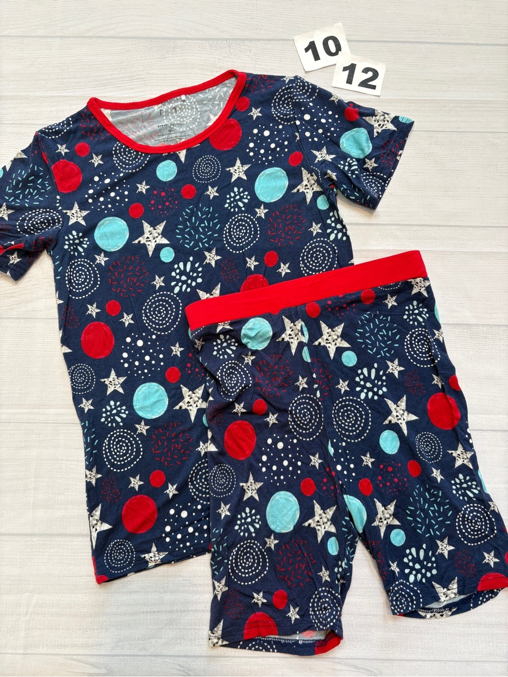 Popoki Navy Star & Dot Pajama Set with Red Trim